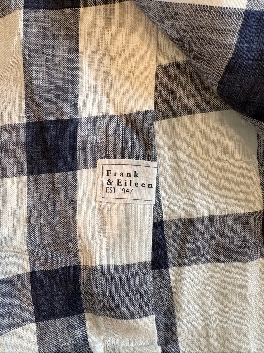 Frank & Eileen “Eileen” 100% Linen Button-Down — Navy & White Check, Size L - Picture 3 of 6